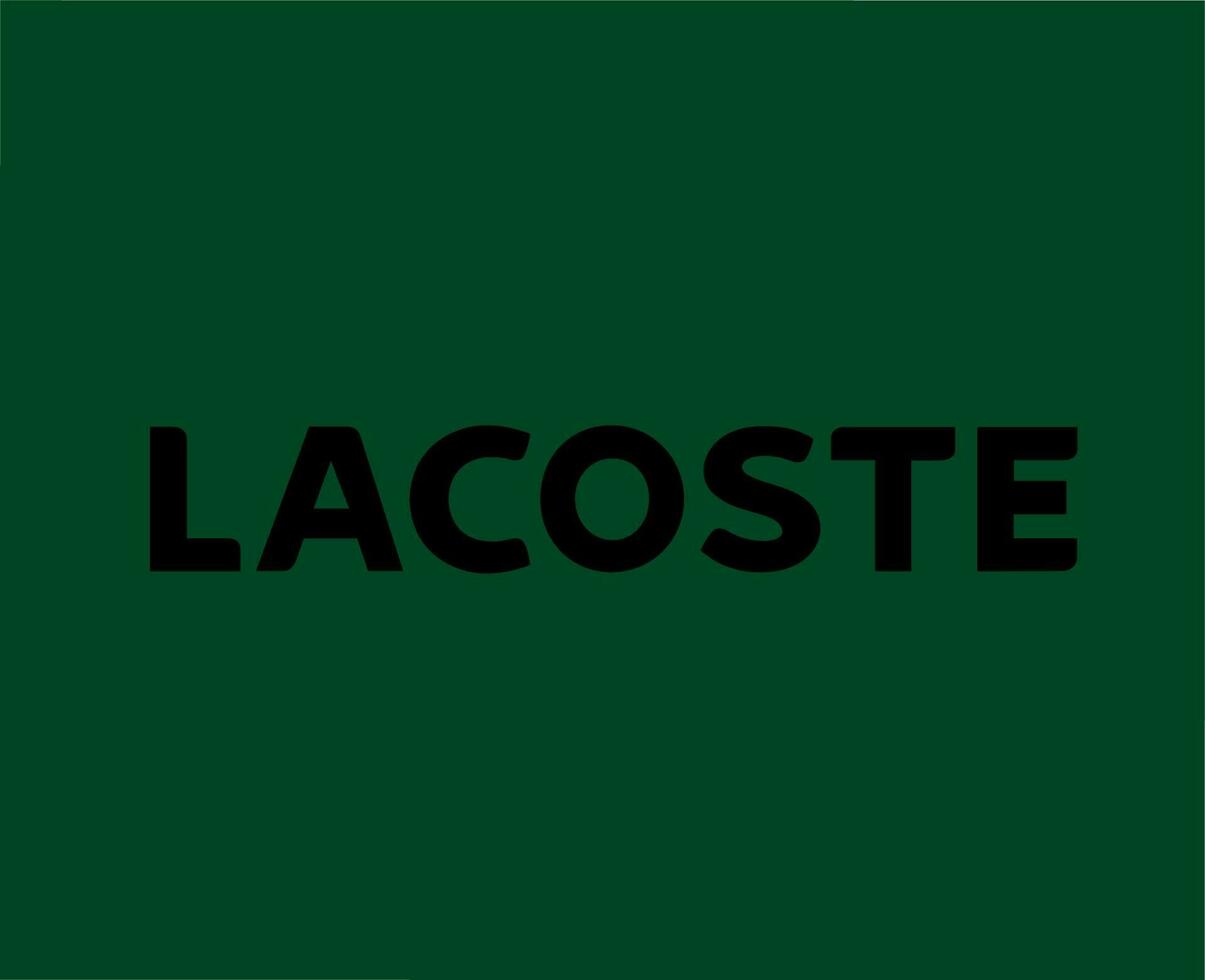 Lacoste Logo Brand Symbol Name Black Design Clothes Fashion Vector Illustration With Green Background