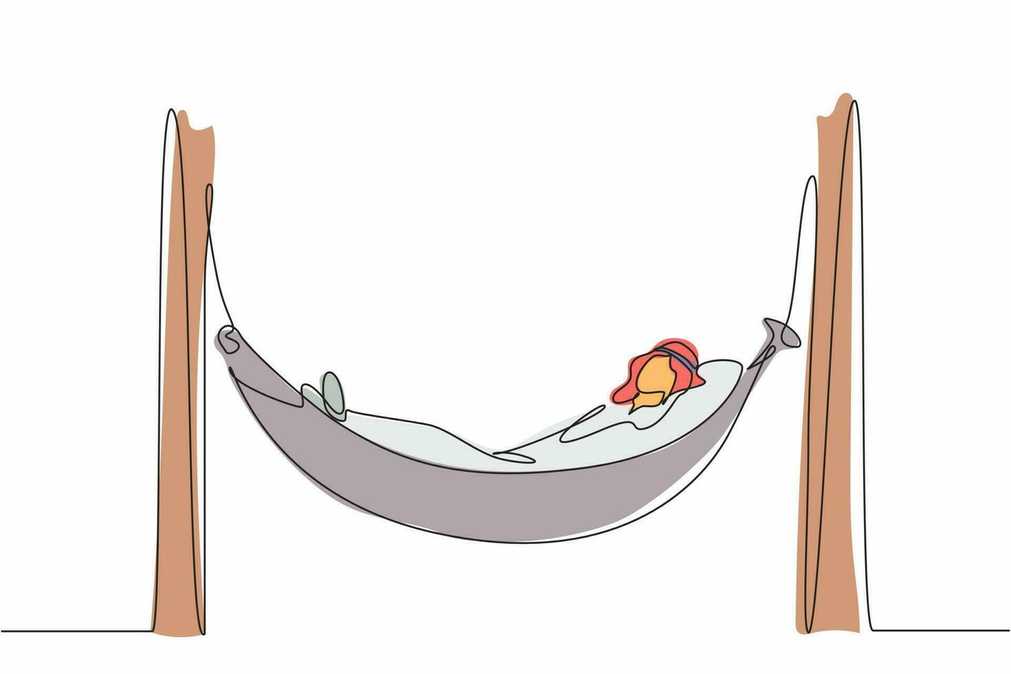 Continuous one line drawing Arabian businessman is lying in hammock and dreaming about big money. Comfort and recreation. Achieve financial freedom. Single line draw design vector graphic illustration