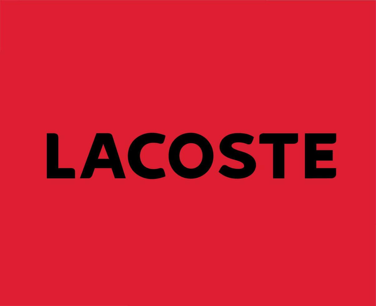 Lacoste Logo Brand Symbol Name Black Design Clothes Fashion Vector Illustration With Red Background