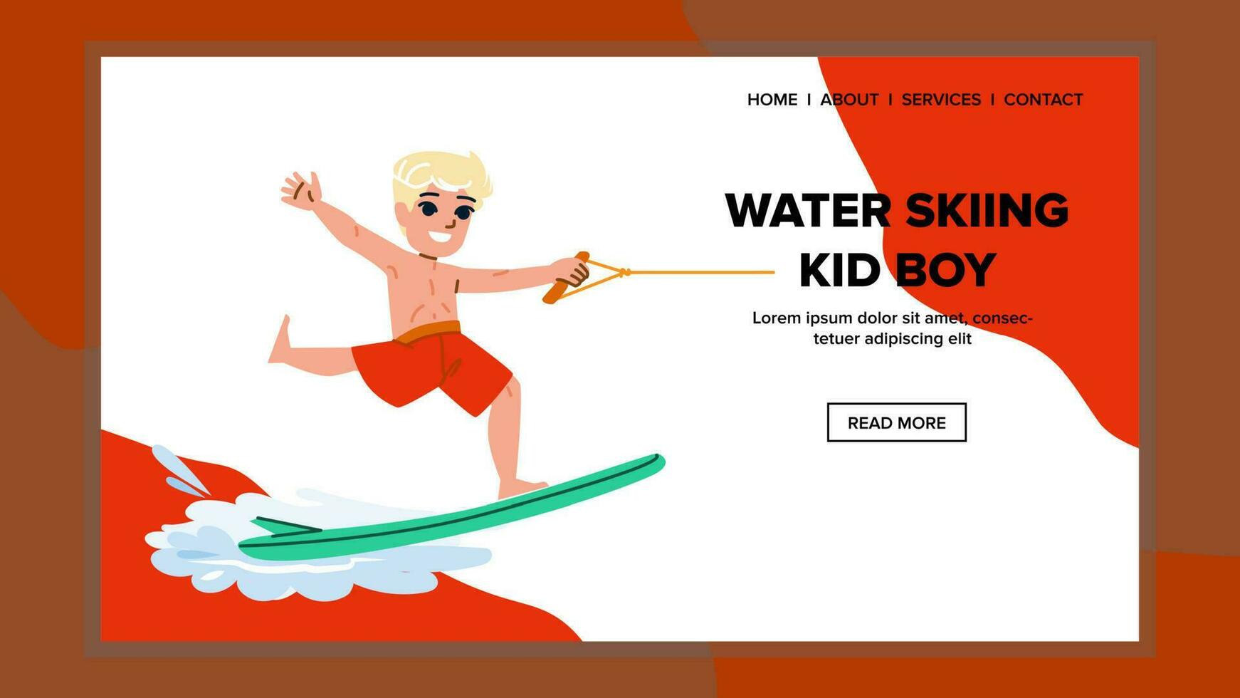 water skiing kid boy vector