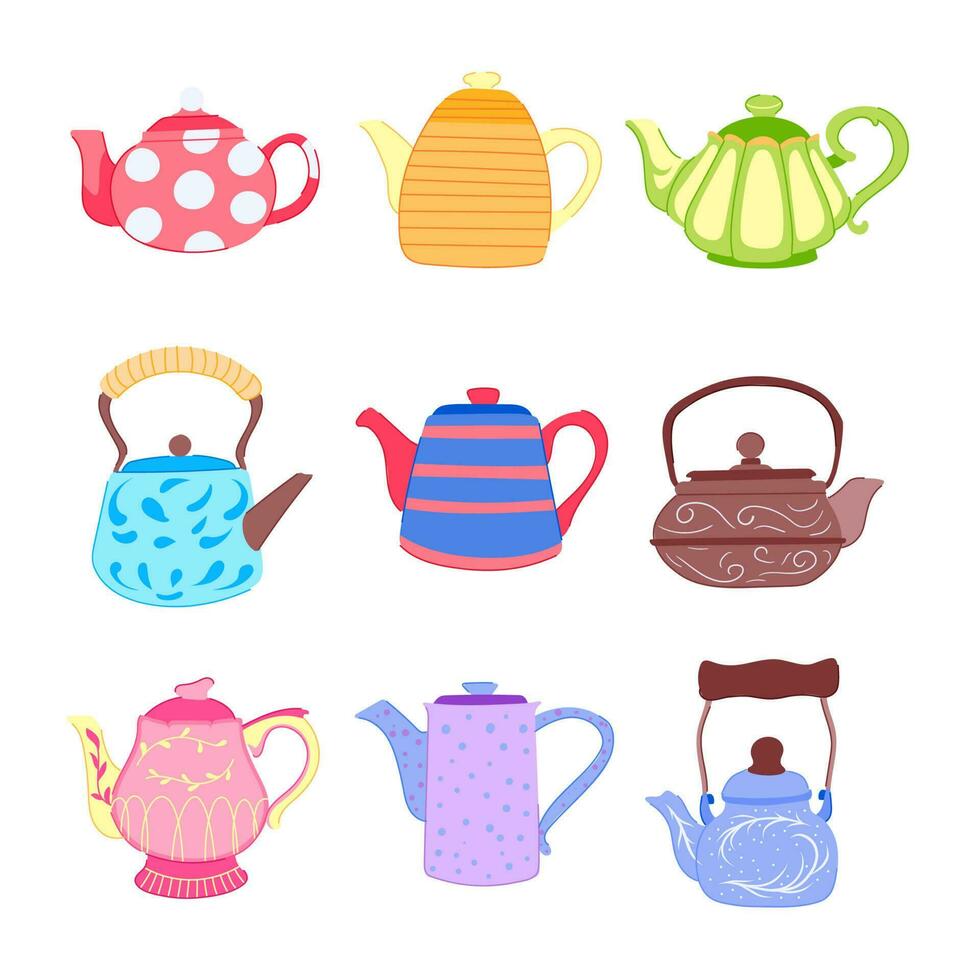 teapot ceramic set cartoon vector illustration