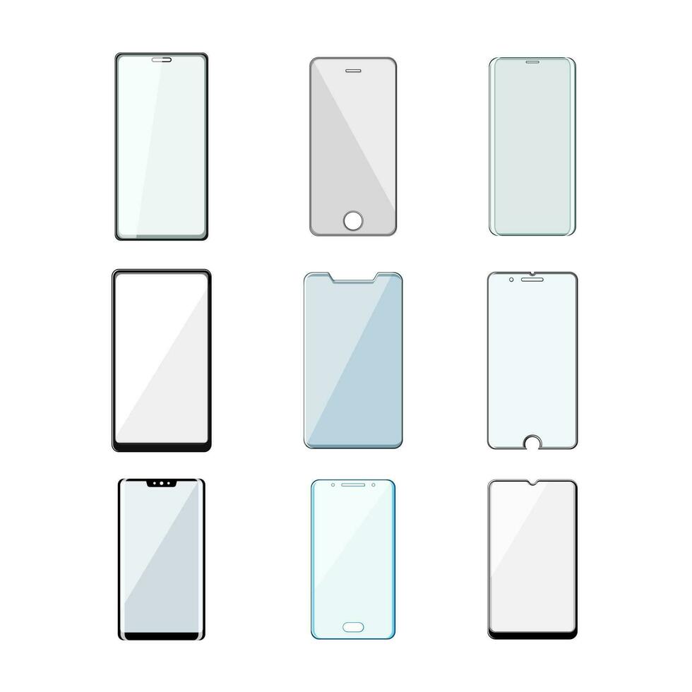 phone glass screen set cartoon vector illustration