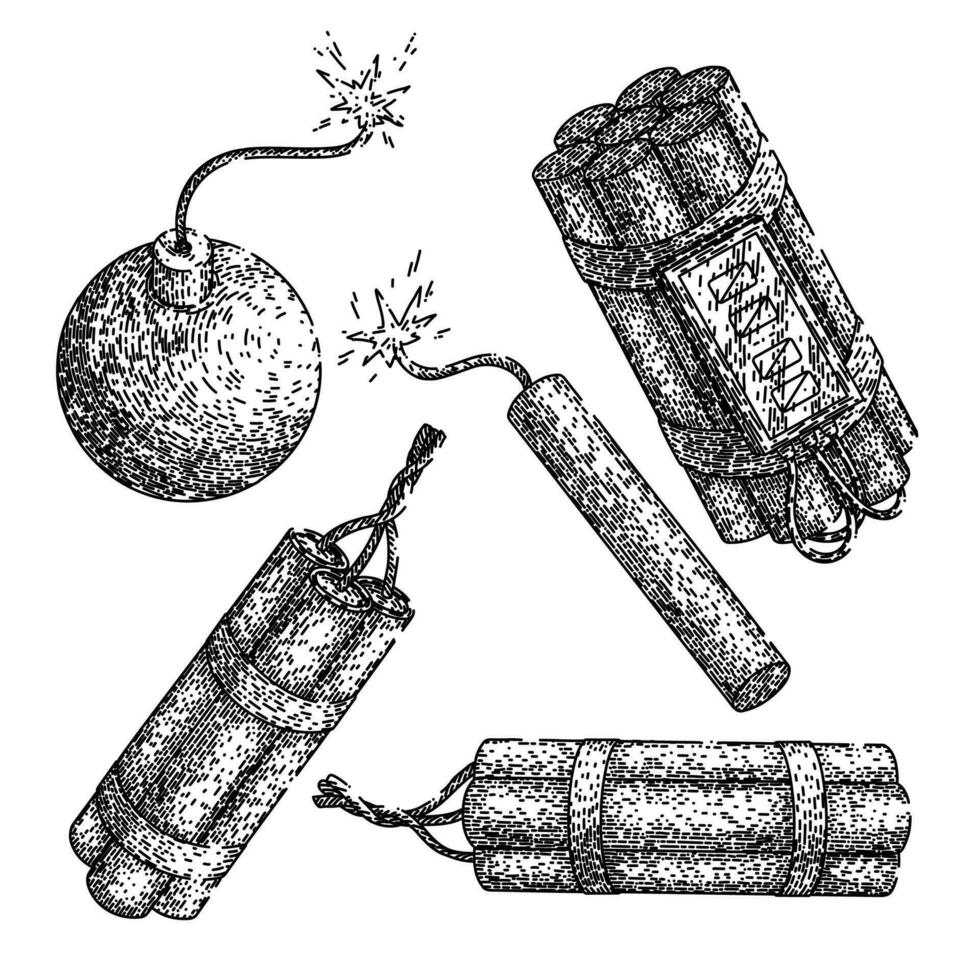 dynamite bomb tnt set sketch hand drawn vector