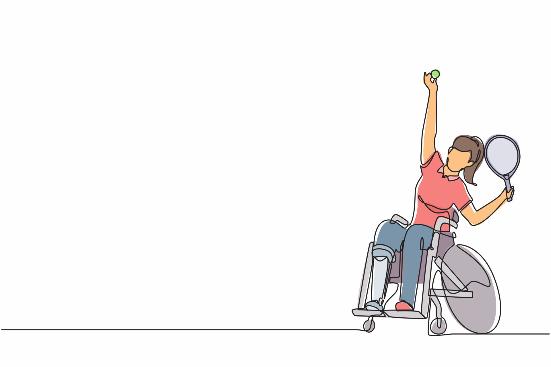 deporte de tenis en silla de ruedas de dibujo de línea continua única