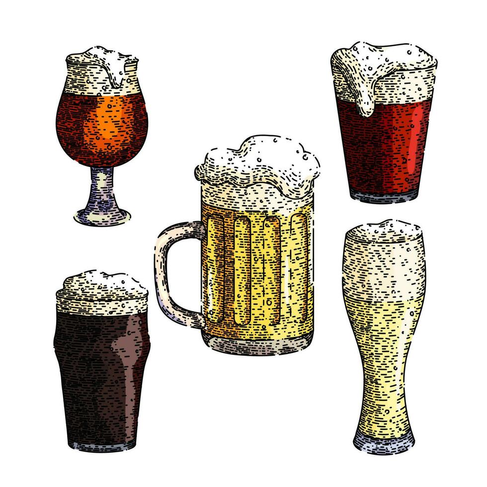 beer cup glass set sketch hand drawn vector