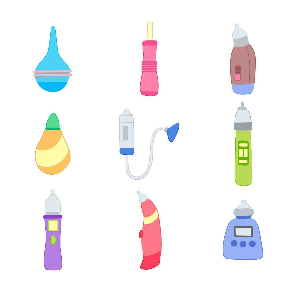 nasal aspirator set cartoon vector illustration