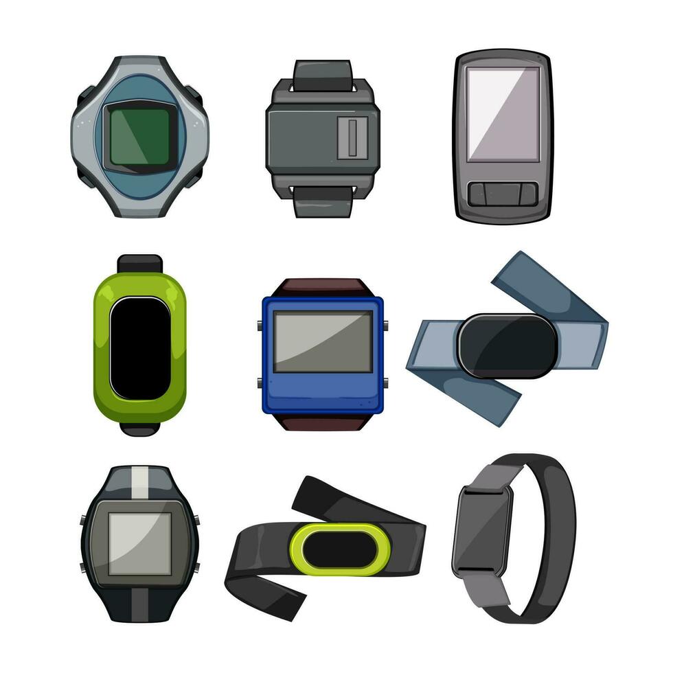 heart rate monitor set cartoon vector illustration