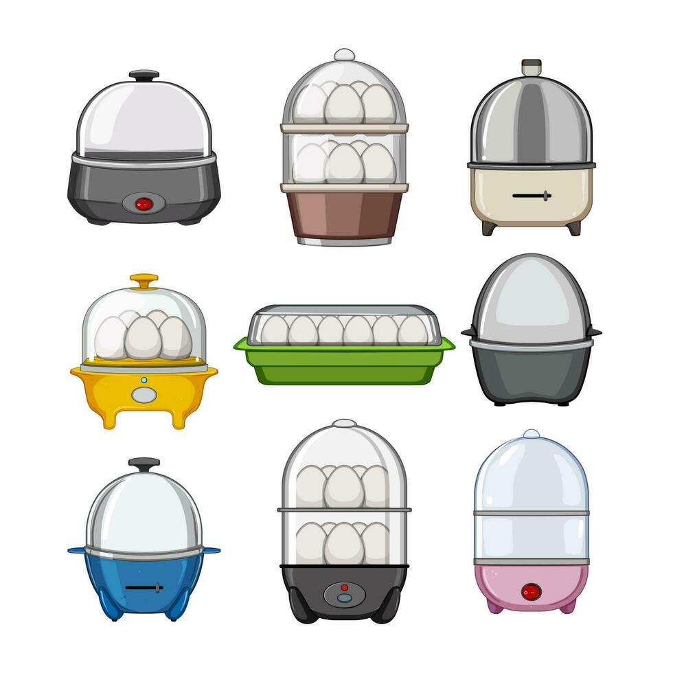 egg cooker set cartoon vector illustration