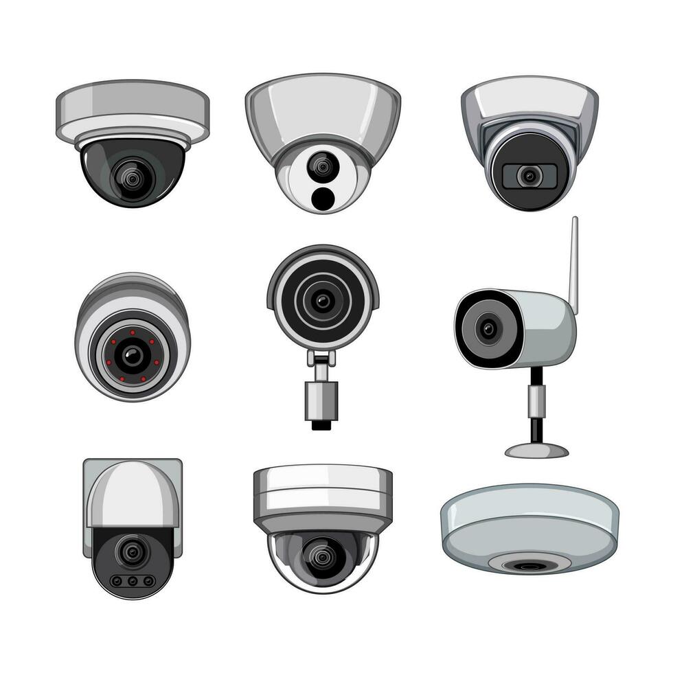 ip camera set cartoon vector illustration