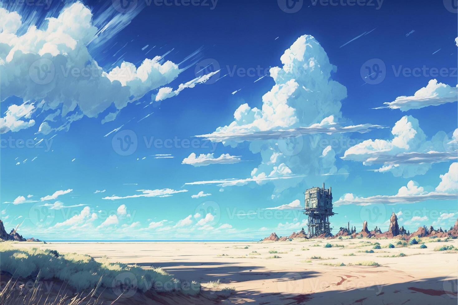 pintura de un Desierto con un torre en el distancia. generativo ai. foto