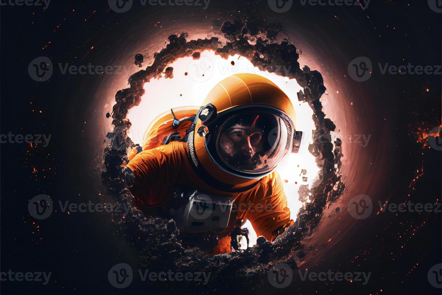 man in an orange space suit in a hole. . photo