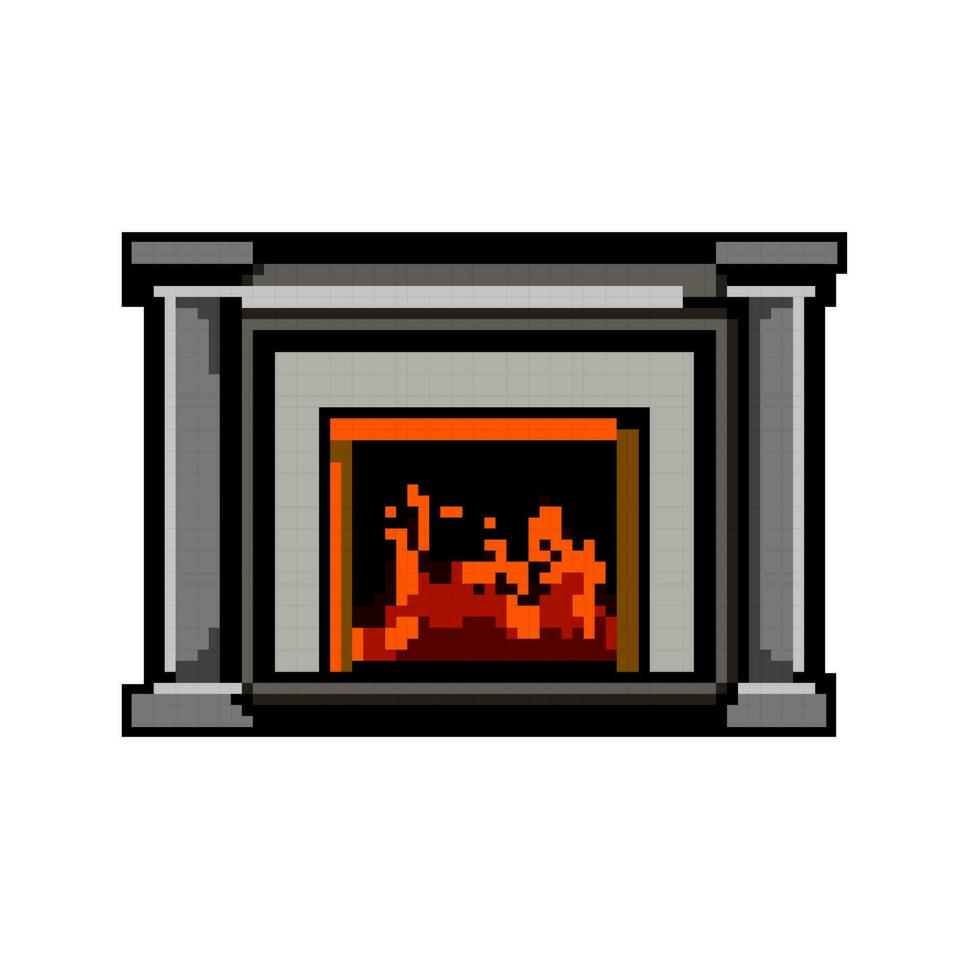 fire fireplace game pixel art vector illustration