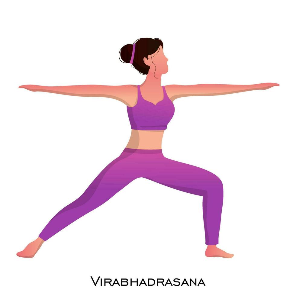 Faceless young woman in virabhadrasana pose. vector