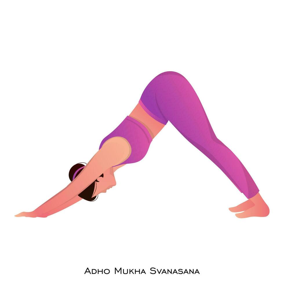 Young woman doing yoga in adho mukha svanasana pose. vector