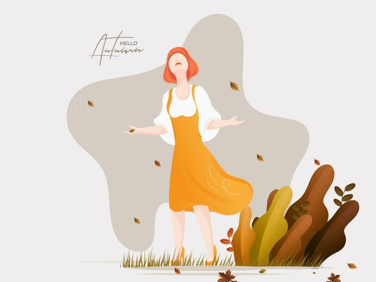 Illustration of beautiful girl enjoying season of hello autumn. Can be used as poster or greeting card design. vector