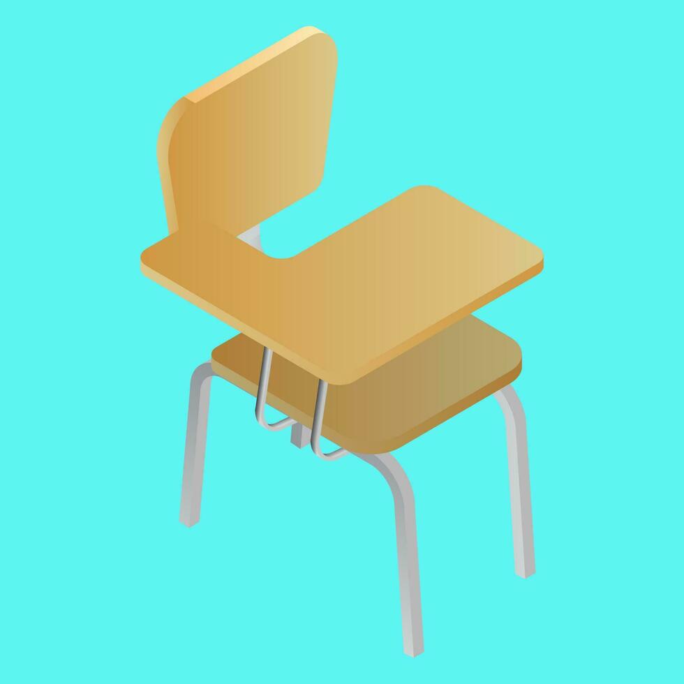 Brown school chair desk in 3d style on blue background. vector