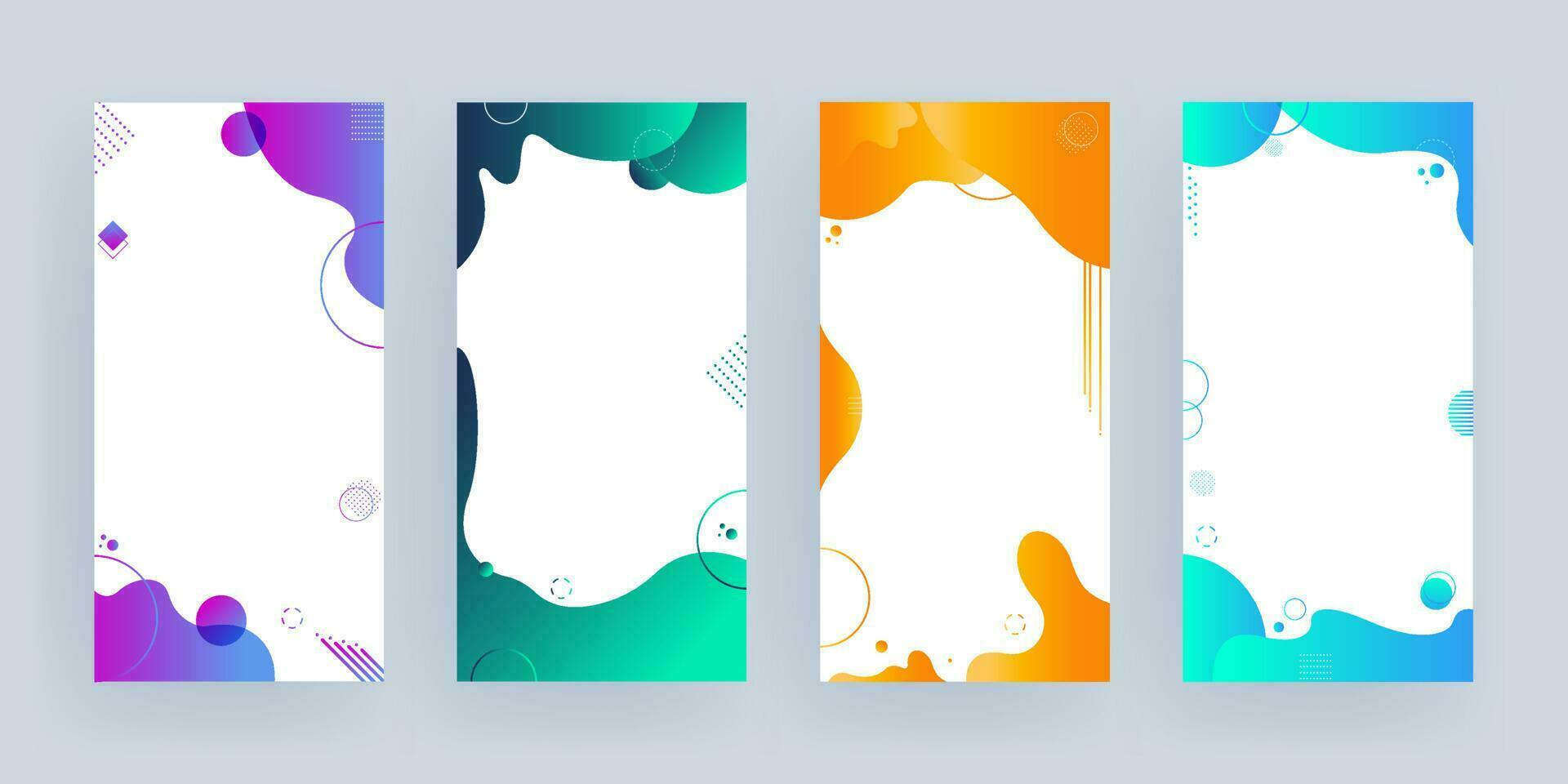 Collection of different color fluid art effect background with space for your message on white background. vector