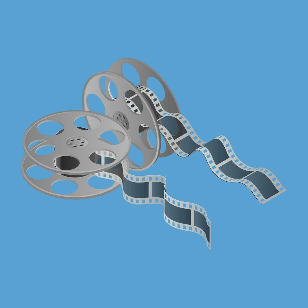 3D film reel element on blue background. vector