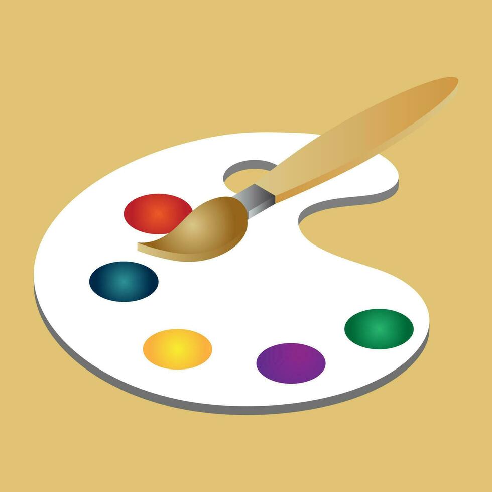 3D colour palette with drawing brush on brown background. vector