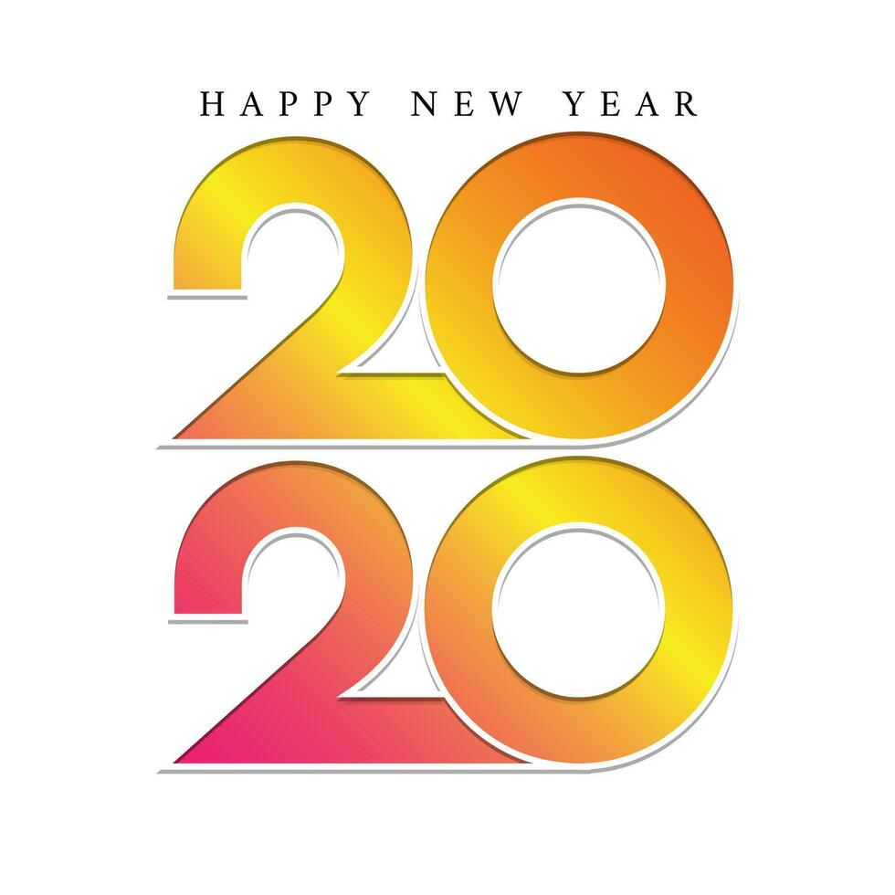 Golden and pink gradient paper text 2020 on white background for Happy New Year celebration concept. vector