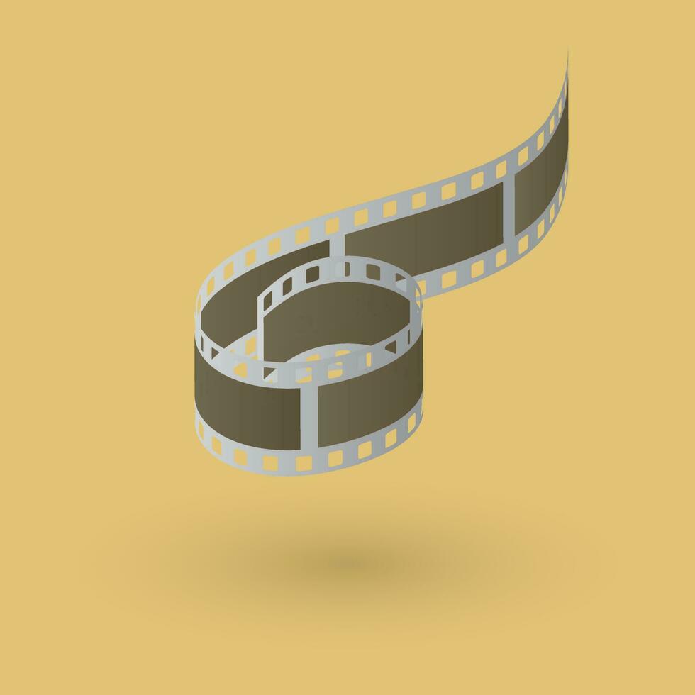 3D illustration of film strip on yellow background. vector