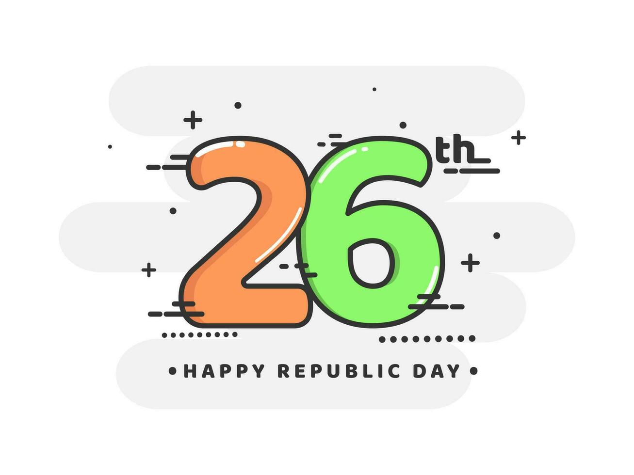 Flat Style 26th January Text on Abstract White Background for Happy Republic Day Concept. vector