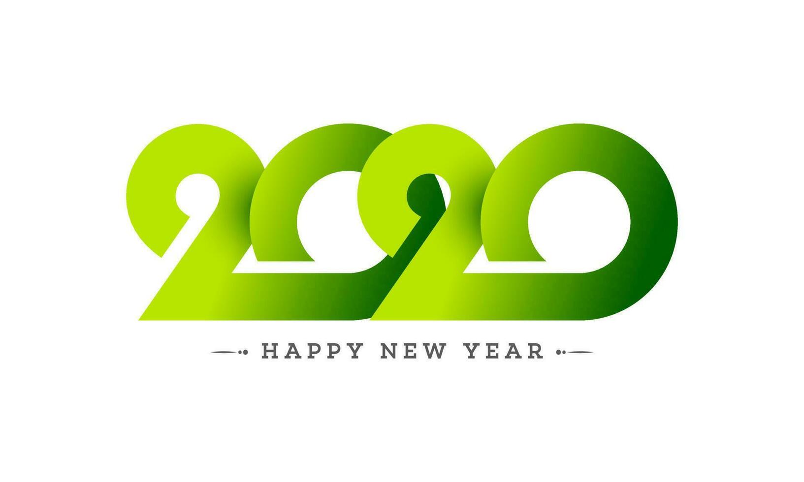 Green text 2020 in paper cut style on white background for Happy New Year celebration greeting card design. vector