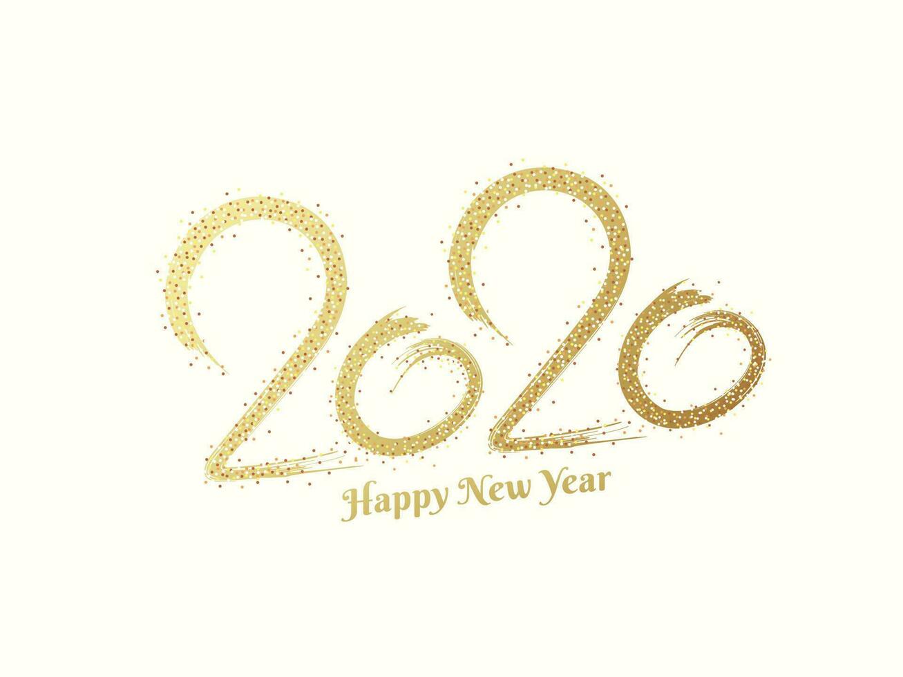 2020 text in glitter brush stroke effect on white background for Happy New Year greeting card design. vector