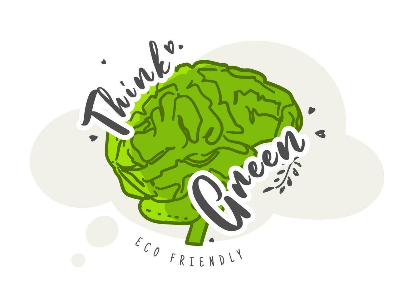 Illustration of human brain on white background for Think Green concept. vector