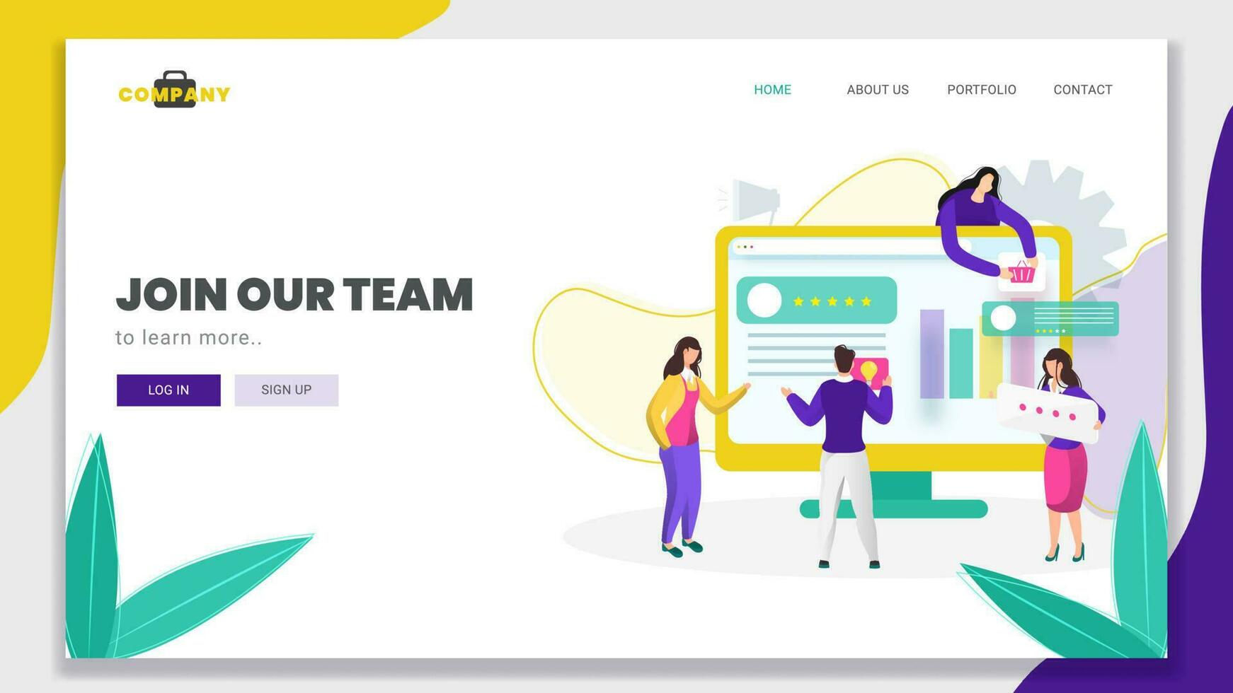 Business man and women working together to maintain the website on computer for Join Our Team concept based landing page design. vector