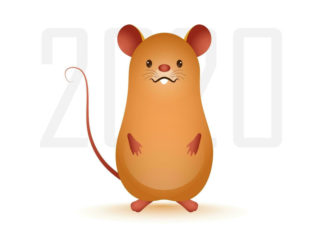 2020 Text with Brown Rat Cartoon on White Background for Chinese New Year Celebration. vector