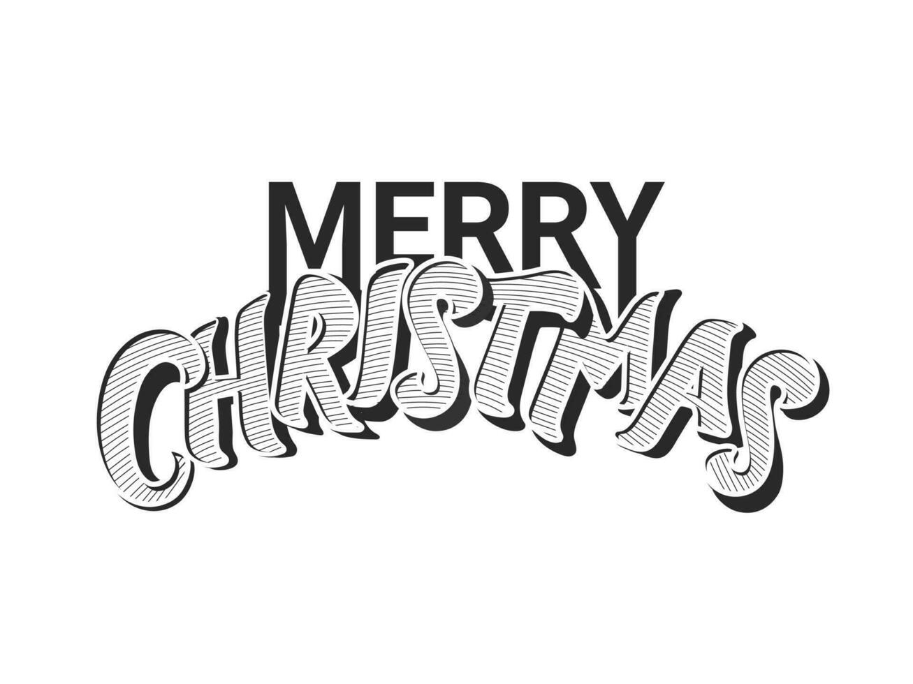 Merry Christmas Text in Strip Pattern on White Background. vector