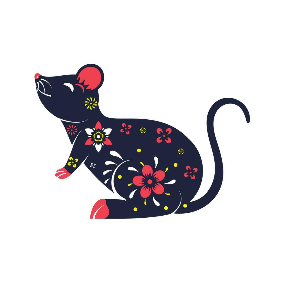 Colorful Chinese Rat Zodiac Sign on White Background. vector