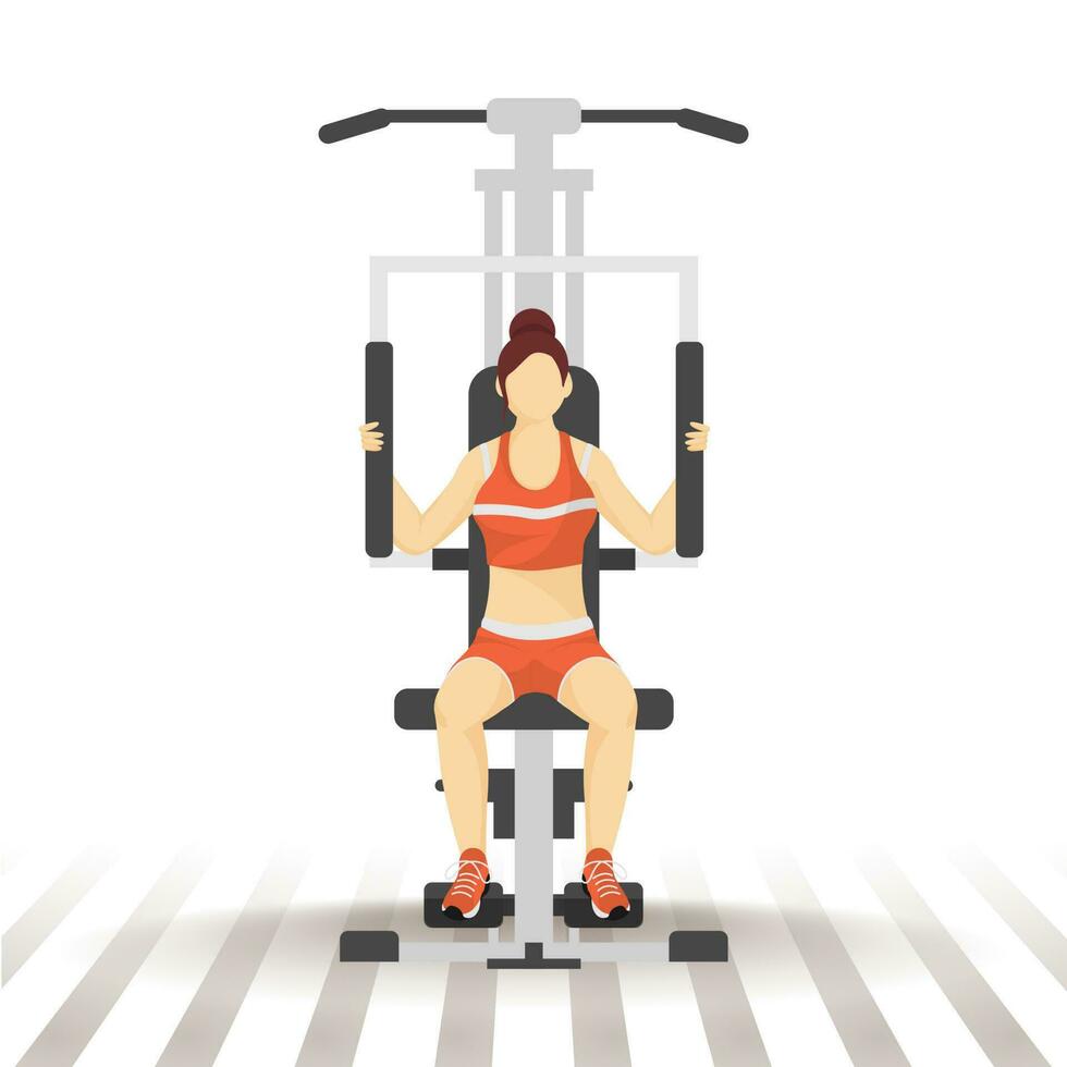 Faceless woman exercising by lat machine on white background. vector