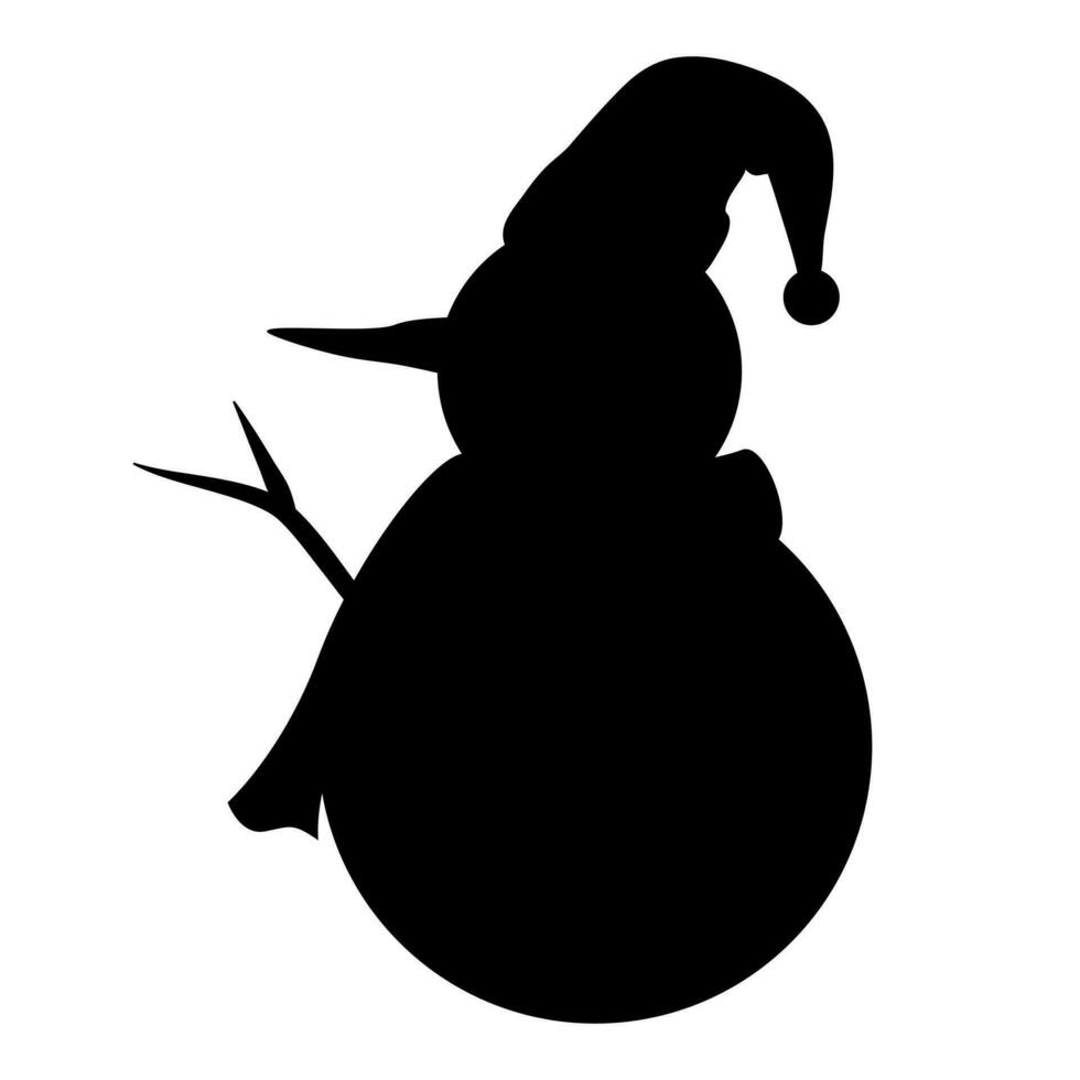 Silhouette of snowman wearing hat and scarf on white background. vector