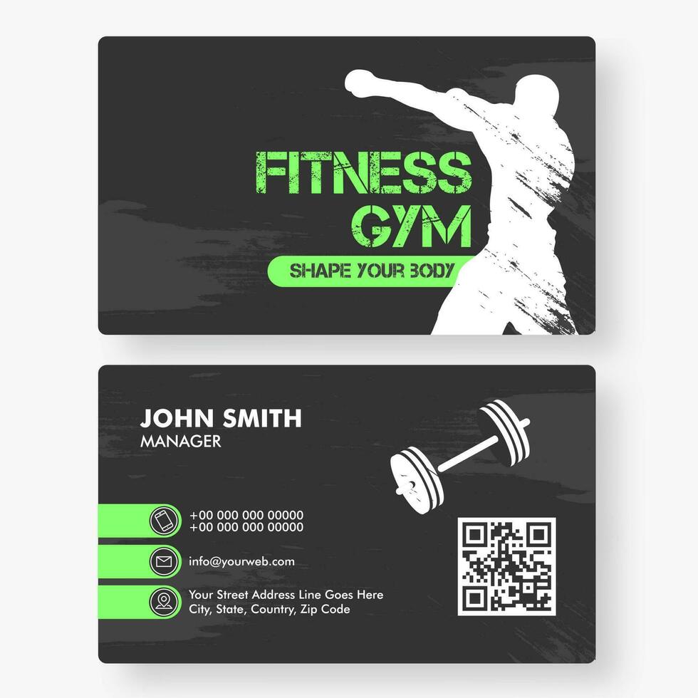 Front and back view of Fitness Gym business card or horizontal template design. vector