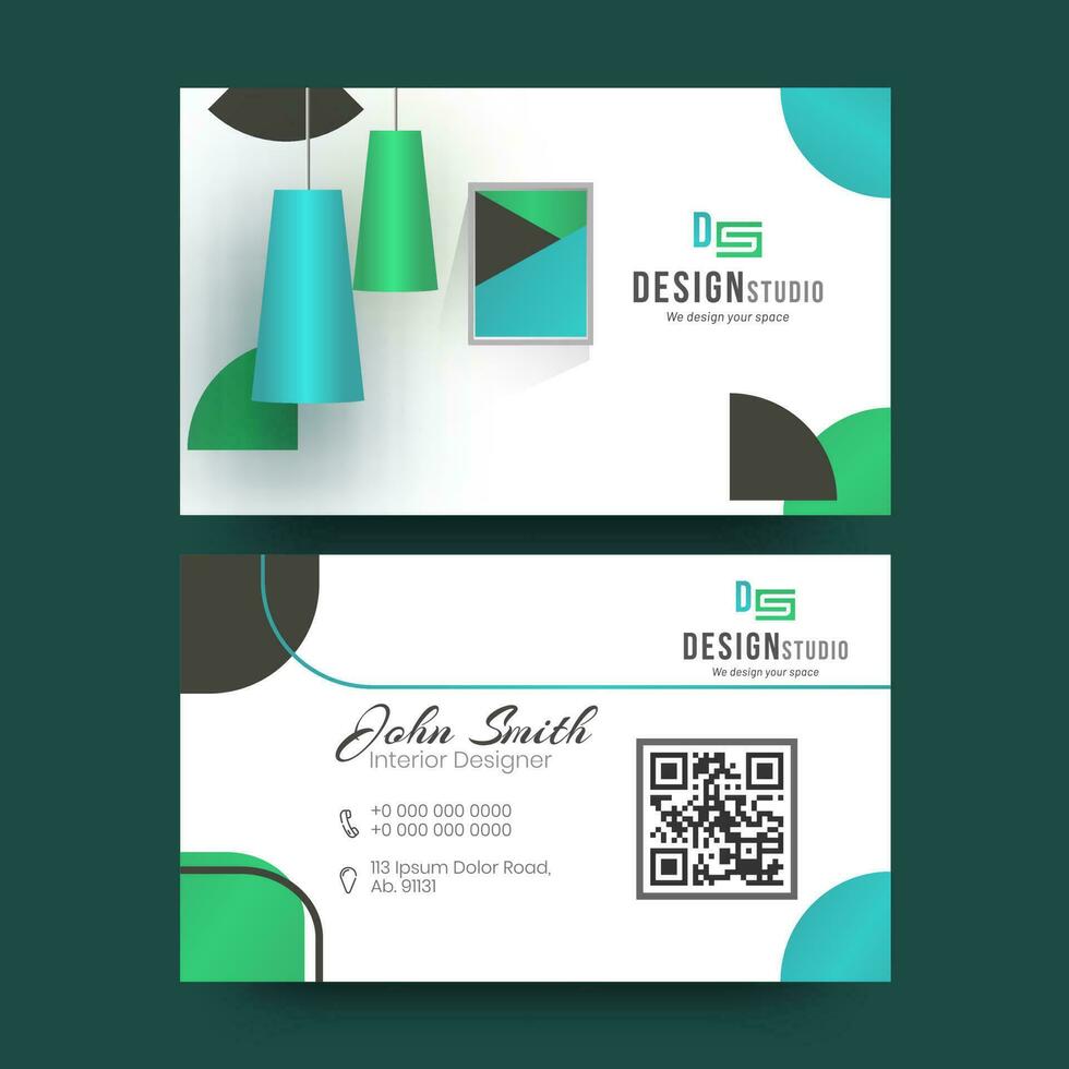 Business card for decorator, designer, architect with creative illustration. vector