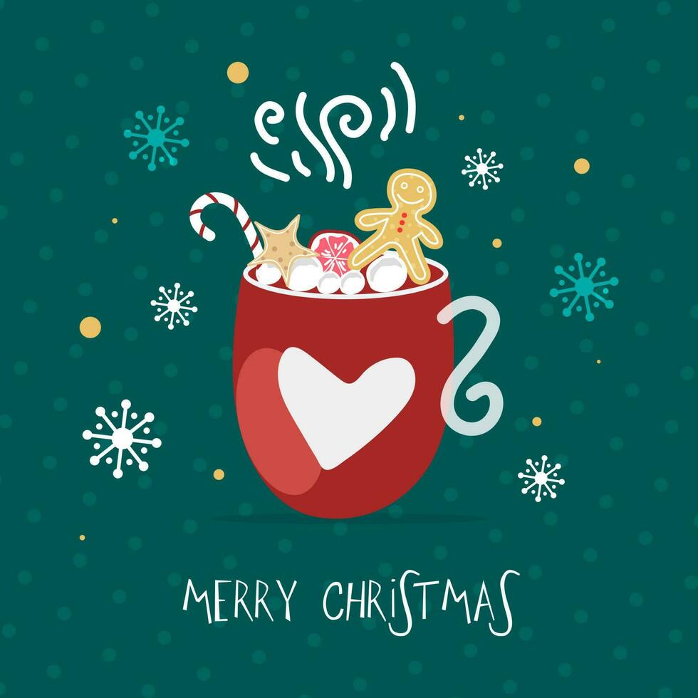 Decorative Drink from Star Fruit, Passion fruit, Gingerbread, Candy Stick and Ice Piece in Loving Cup on Green Polka Dots Pattern Background. vector