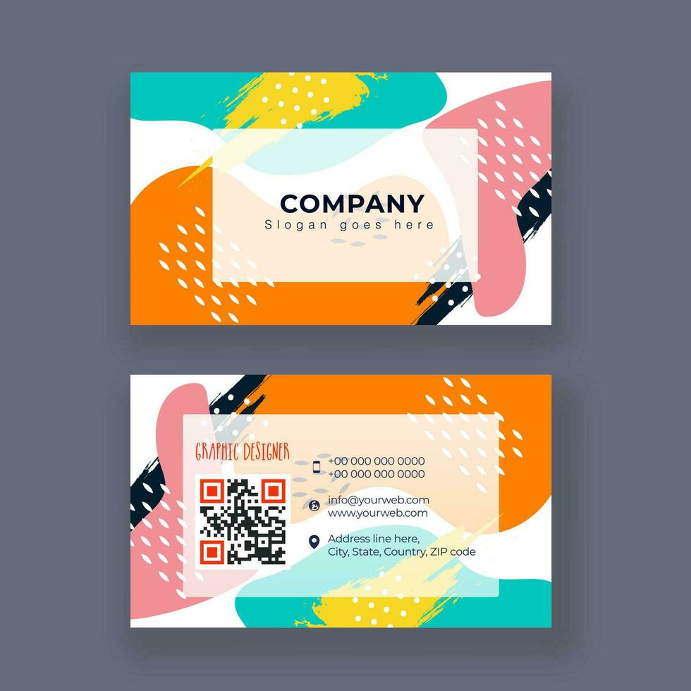 Graphic Designer Company card or visiting card design in front and back view with flat style fluid art pattern. vector