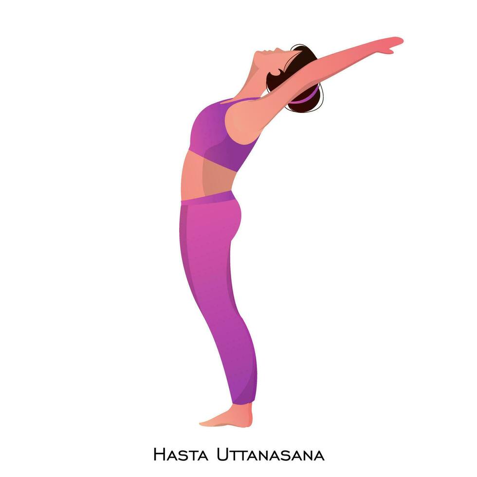 joven mujer haciendo yoga hasta uttanasana pose. vector