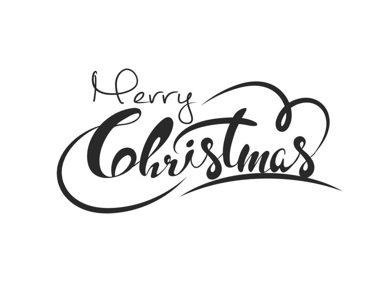Black Calligraphy Merry Christmas Text on White Background. Can be used as greeting card design. vector