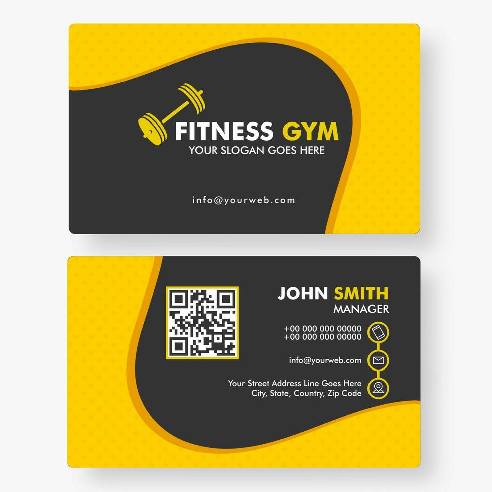 Fitness Gym horizontal template or business card design in front and back view. vector