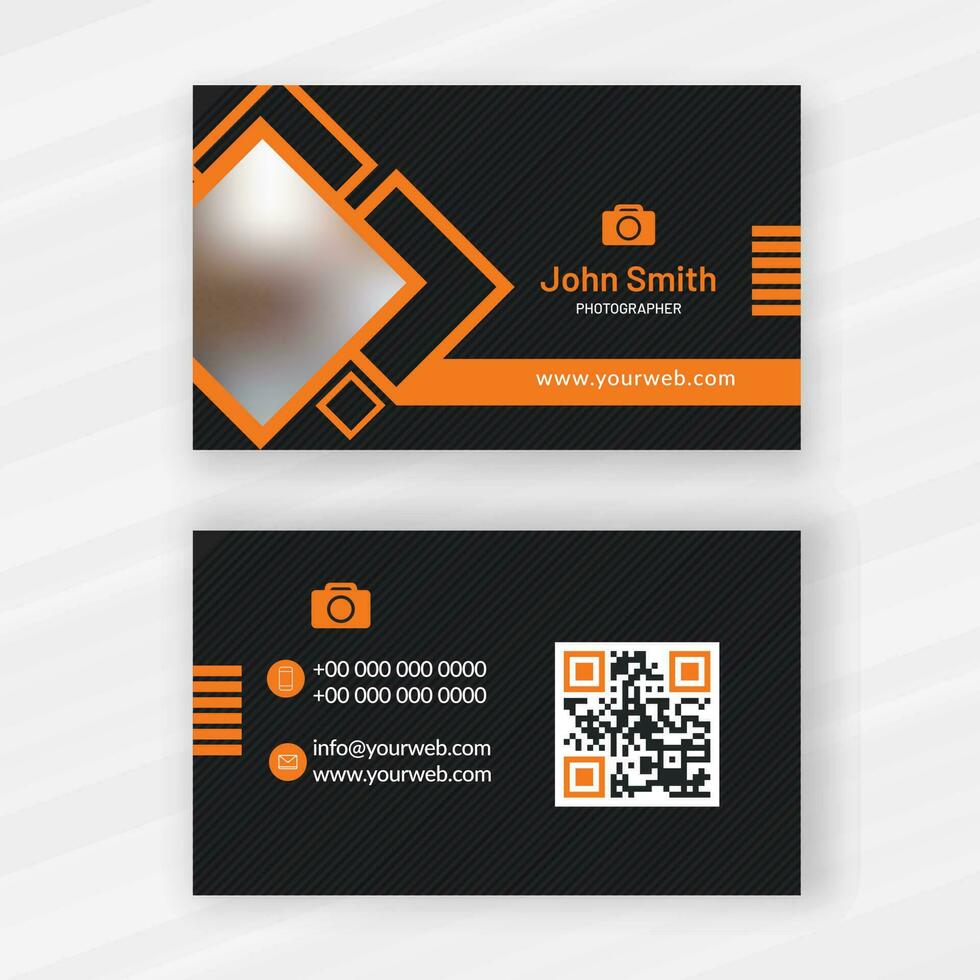 Photographer business card or visiting card design in front and back view. vector