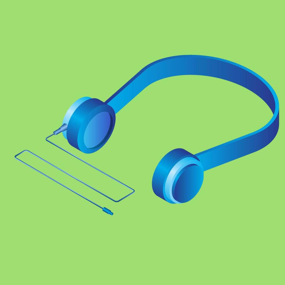 3D blue headphone on green background. vector