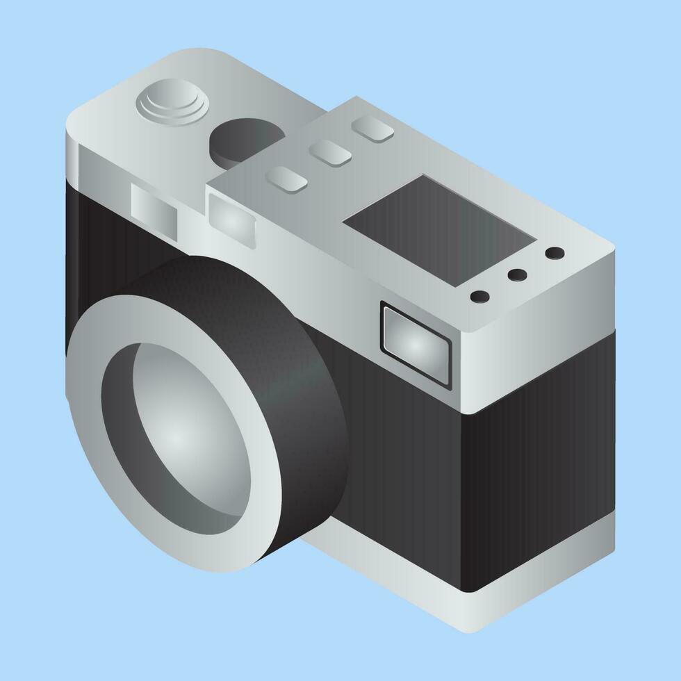 3D illustration of digital camera on blue background. vector