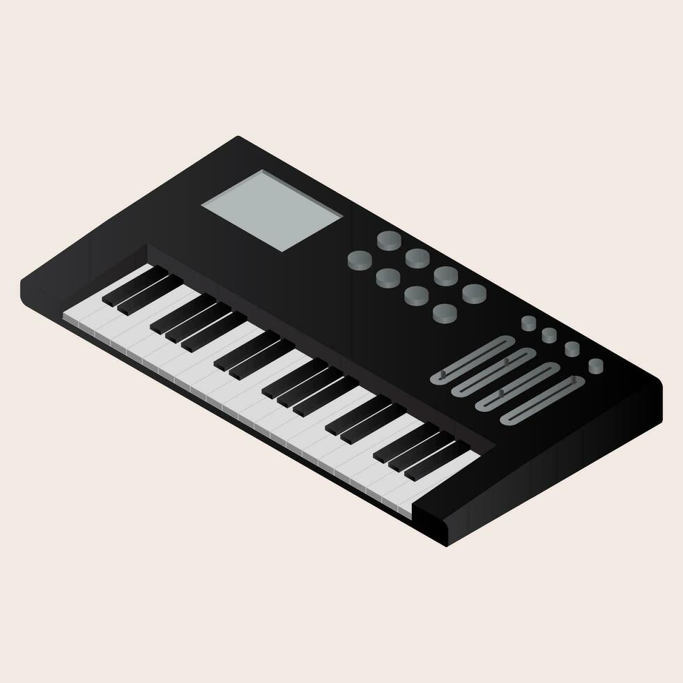 isométrica música sintetizador o electrónico piano elemento en negro color. vector