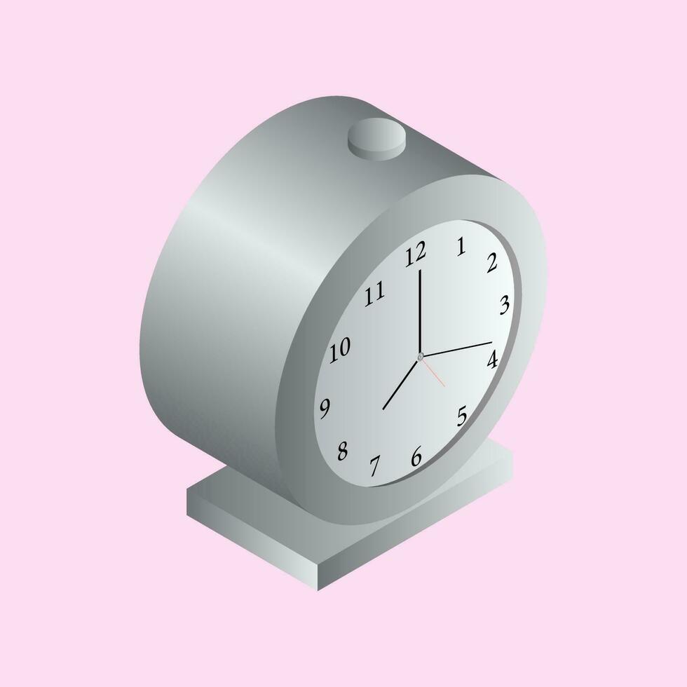 3D illustration of grey alarm clock on pink background. vector
