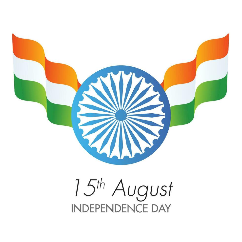 Indian National waving flag with Ashoka Wheel on white background for 15th August, Independence Day poster design. vector