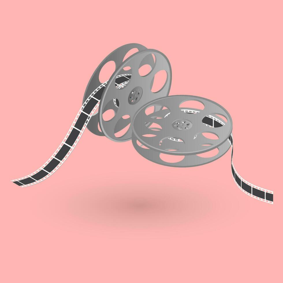 3D illustration of film reel on pink background. vector