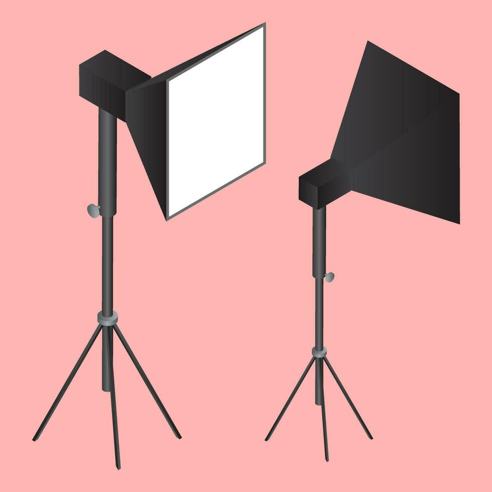 Realistic studio camera on pink background. vector